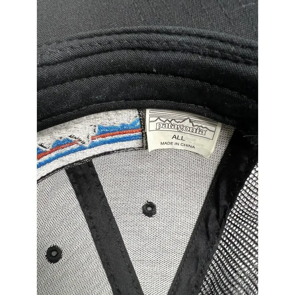 Patagonia Unisex Ball Cap P-6 Logo Trucker Snap Back Hat Mesh Black - Picture 10 of 10
